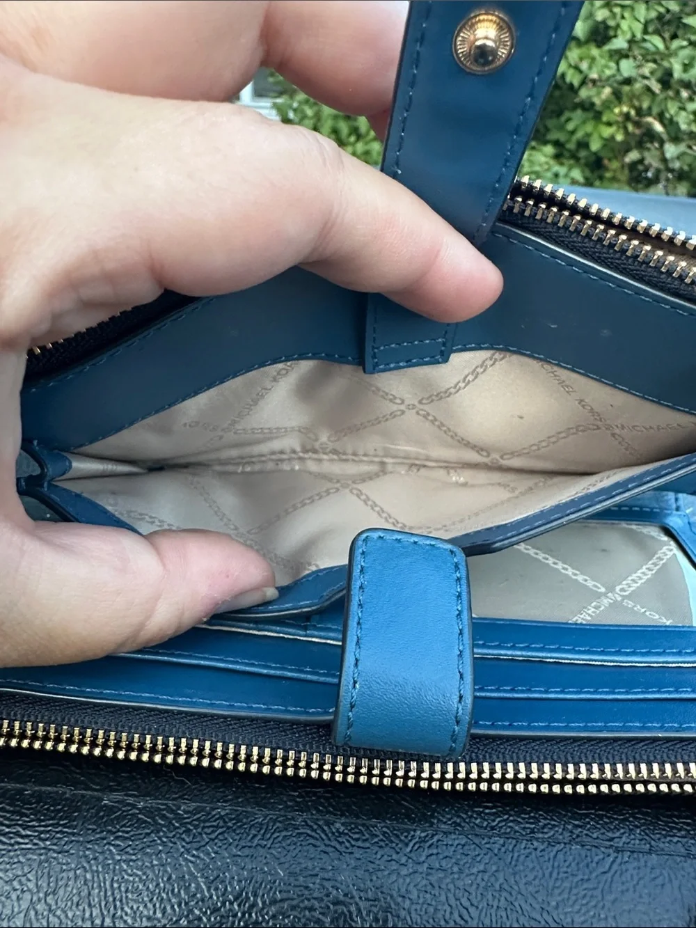 Michael Kors Blue MK Logo Wristlet Wallet with Gold Hardware
